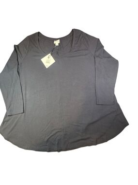 NWT Ava & Viv Black Ribbed Scoop Neck Top 3X Plus Size Minimalist Cozy Comfort